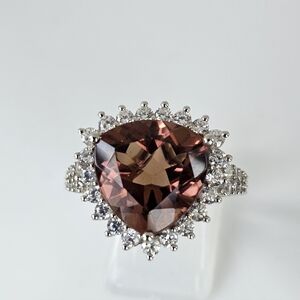 Autumn Alexite & Natural Zircon Ring in Platinum Over Sterling Silver Size 8